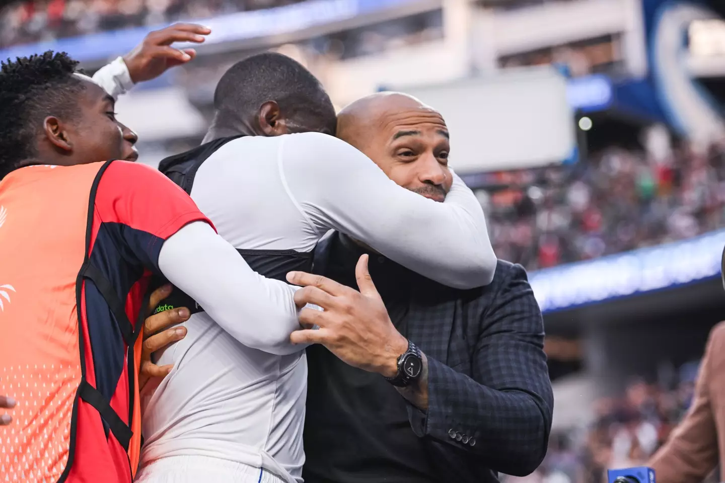 Thierry Henry was stunned after being mobbed by Panama players. Image: Getty