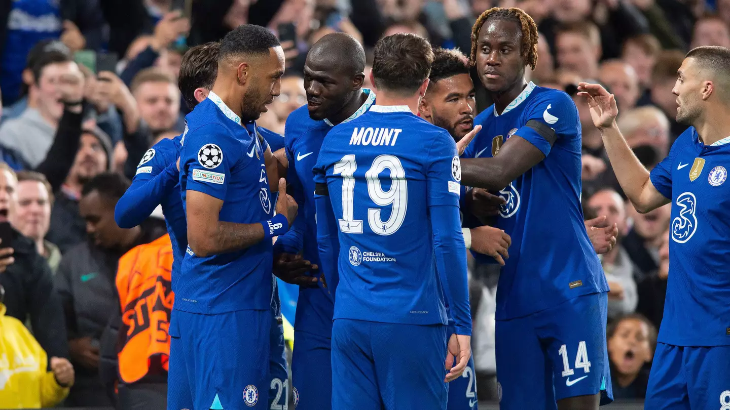 Pierre-Emerick Aubameyang celebrates scoring his goal during the UEFA Champions League group stage match between Chelsea and AC Milan at Stamford Bridge. (Alamy)