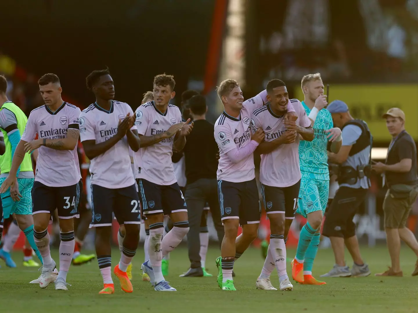 Arsenal celebrate after beating Bournemouth.