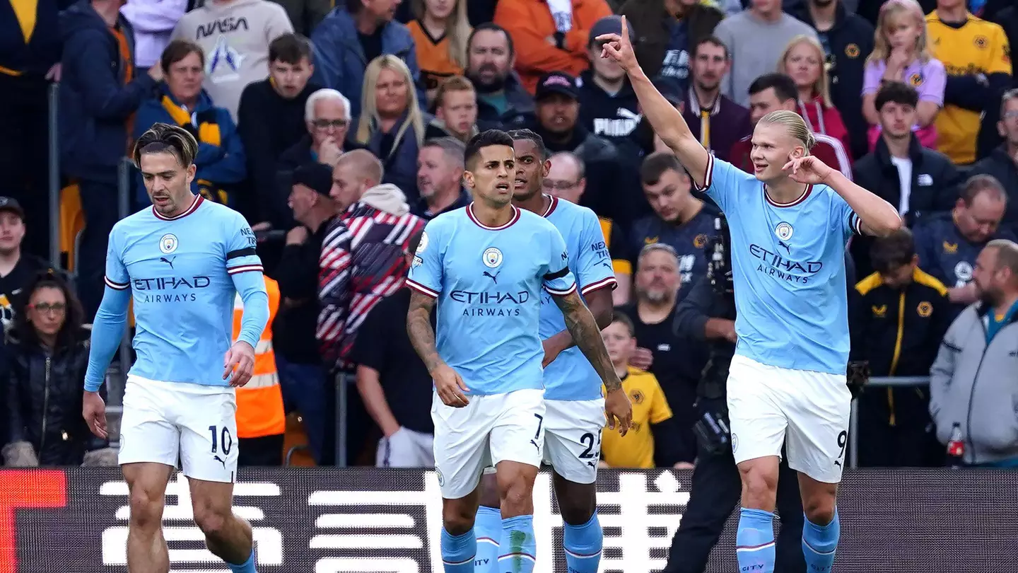 Erling Haaland celebrates for Manchester City.