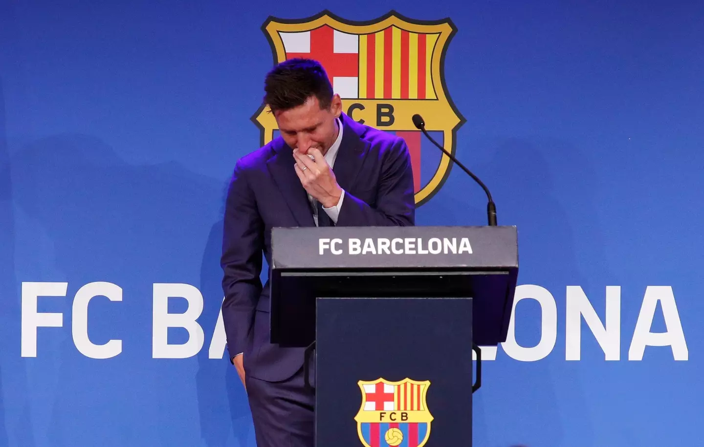Messi announcing his departure from Barcelona in August (Image: PA)