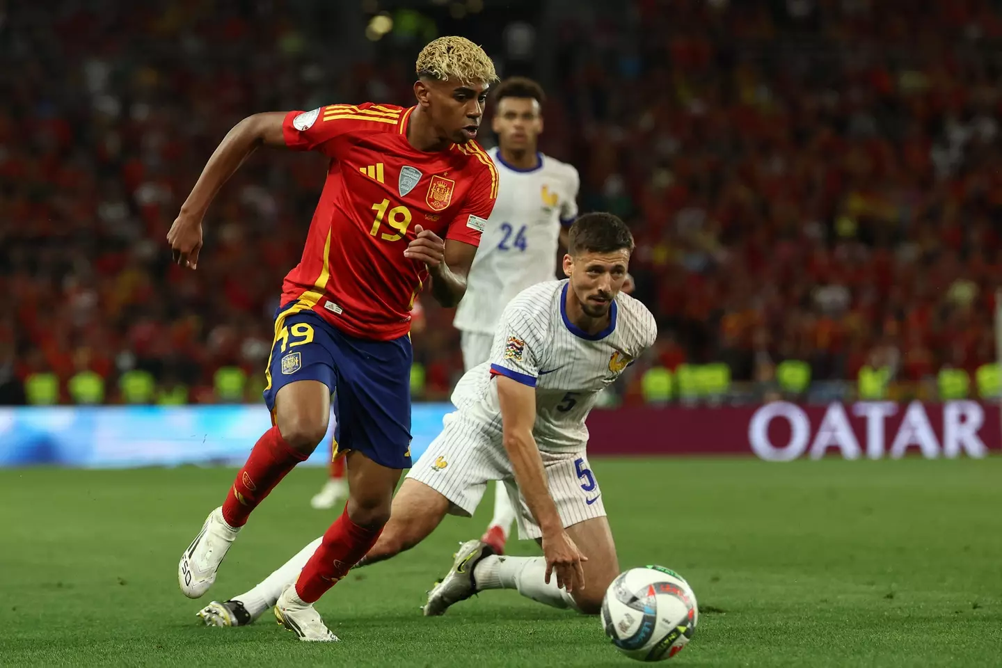 France's Clement Lenglet in action against Spain. Image: Getty