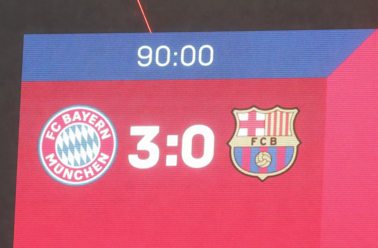 The scoreboard confirms Barcelona's defeat. Image: PA Images