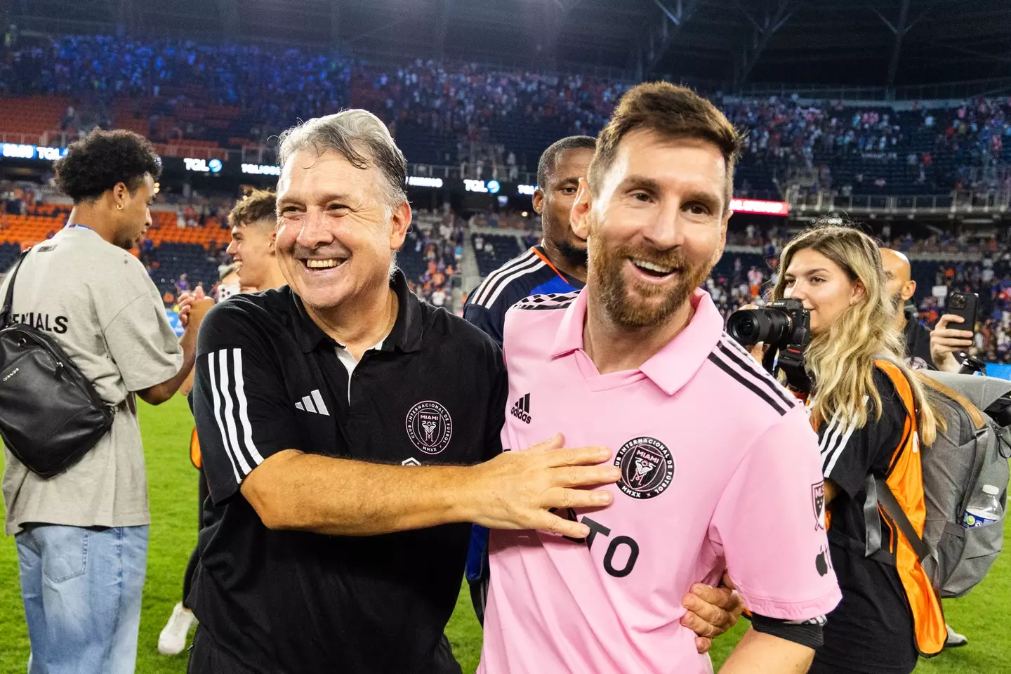 Tata Martino and Lionel Messi of Inter Miami. (