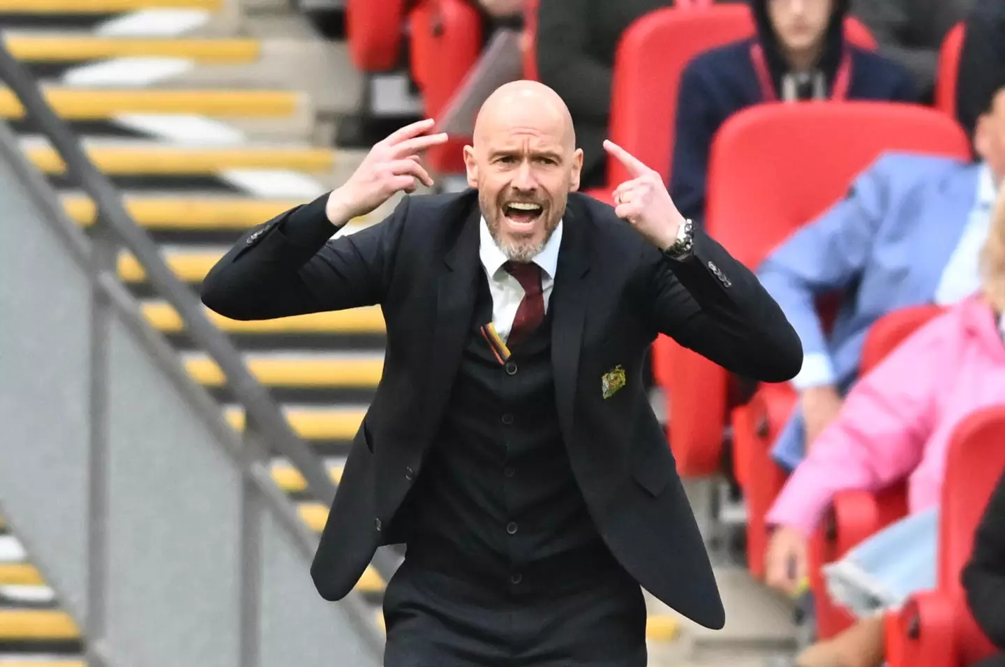 Erik ten Hag on the touchline during Manchester United vs. Coventry City. Image: Getty