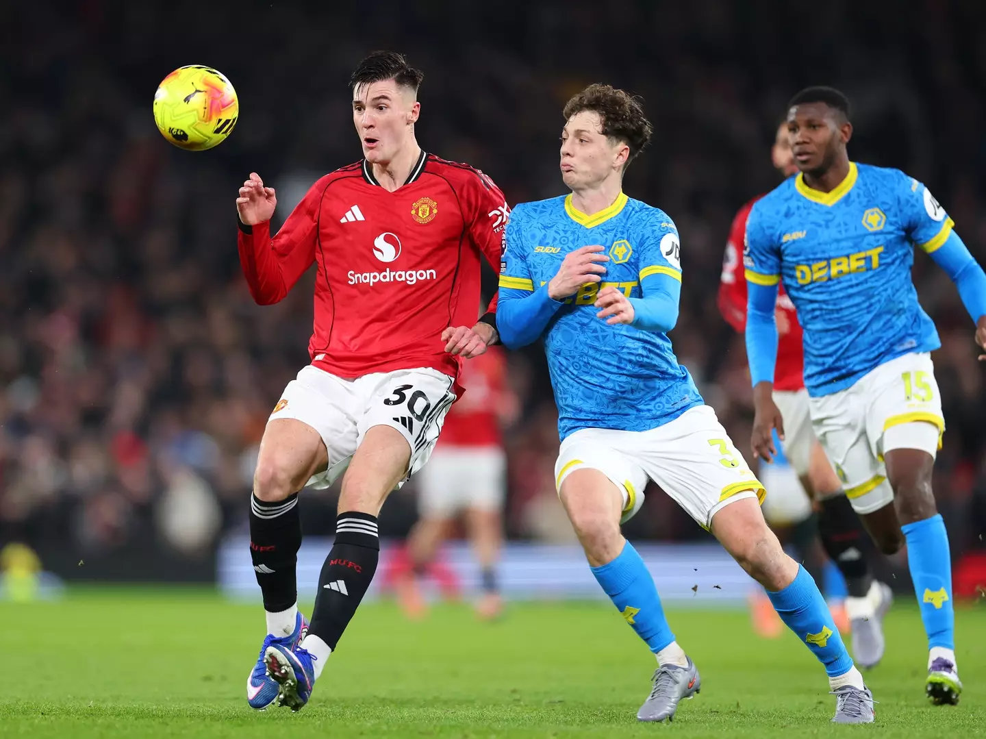 Benjamin Sesko in action against Wolves. Image: Getty