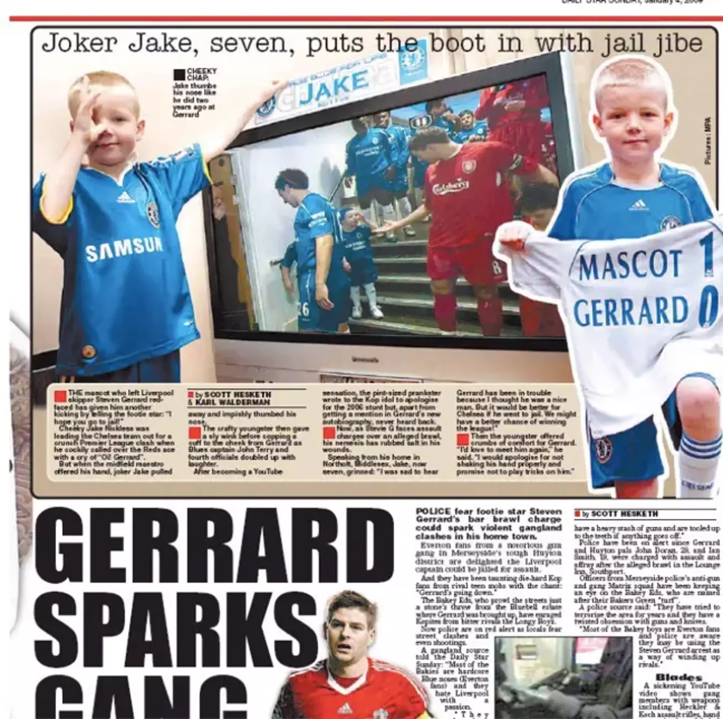 The young mascot made back page news. Image: Daily Star