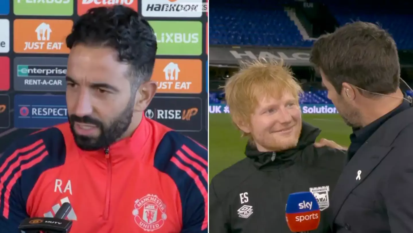 Ruben Amorim responds to Ed Sheeran 'rudely' interrupting Sky Sports interview as Roy Keane comparison made