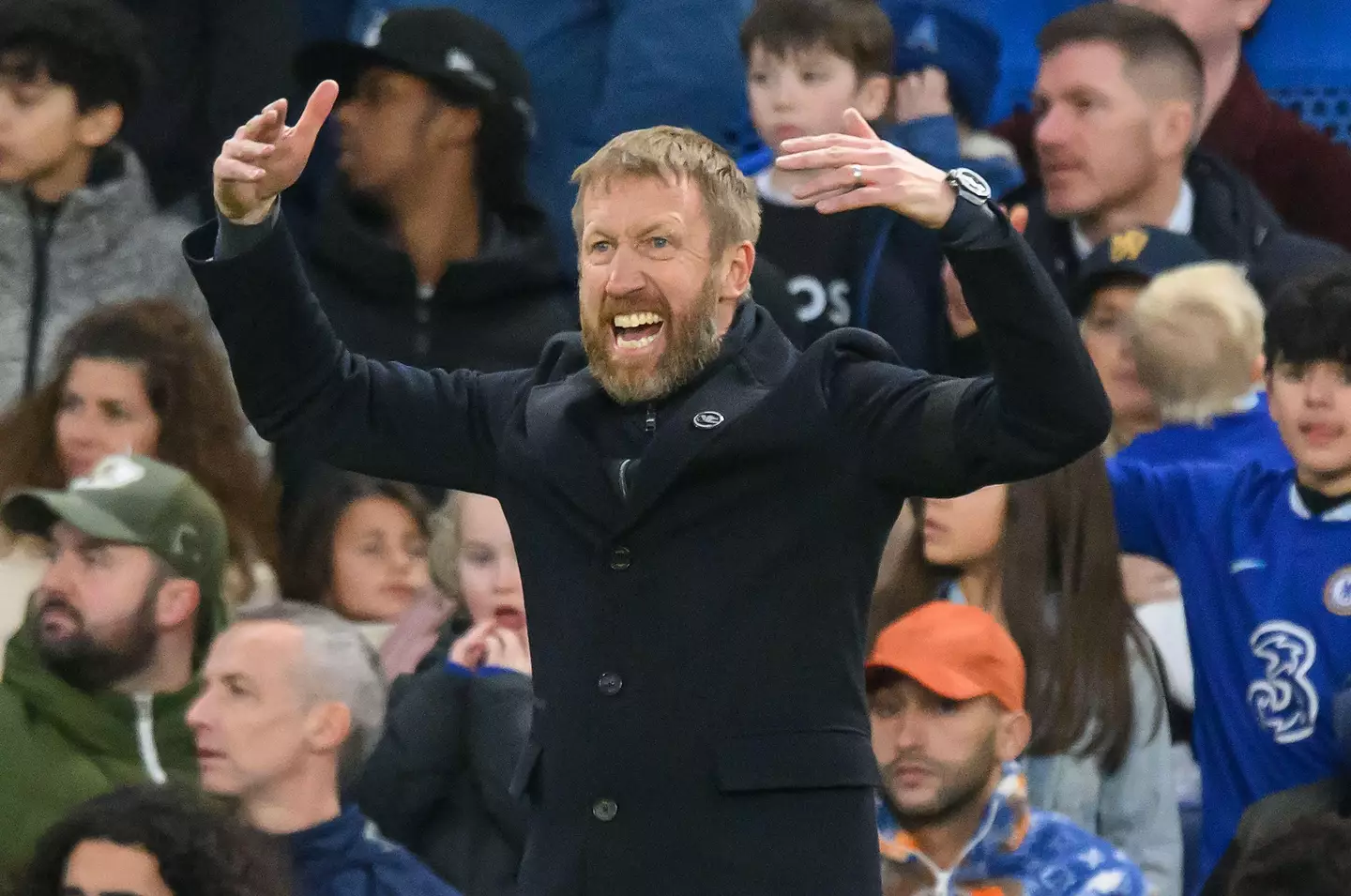Graham Potter cuts a frustrated figure on the touchline. Image: Alamy