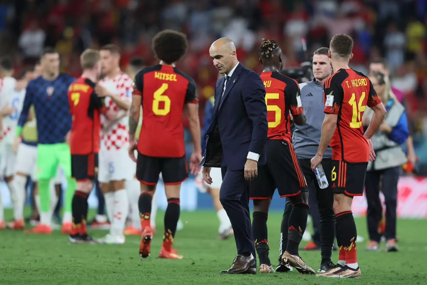 Martinez walks on the pitch following the draw to Croatia. Image: Alamy