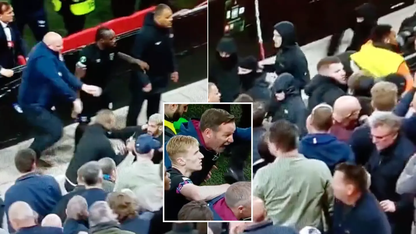 AZ Alkmaar fans storm area where West Ham players' friends and family are seated