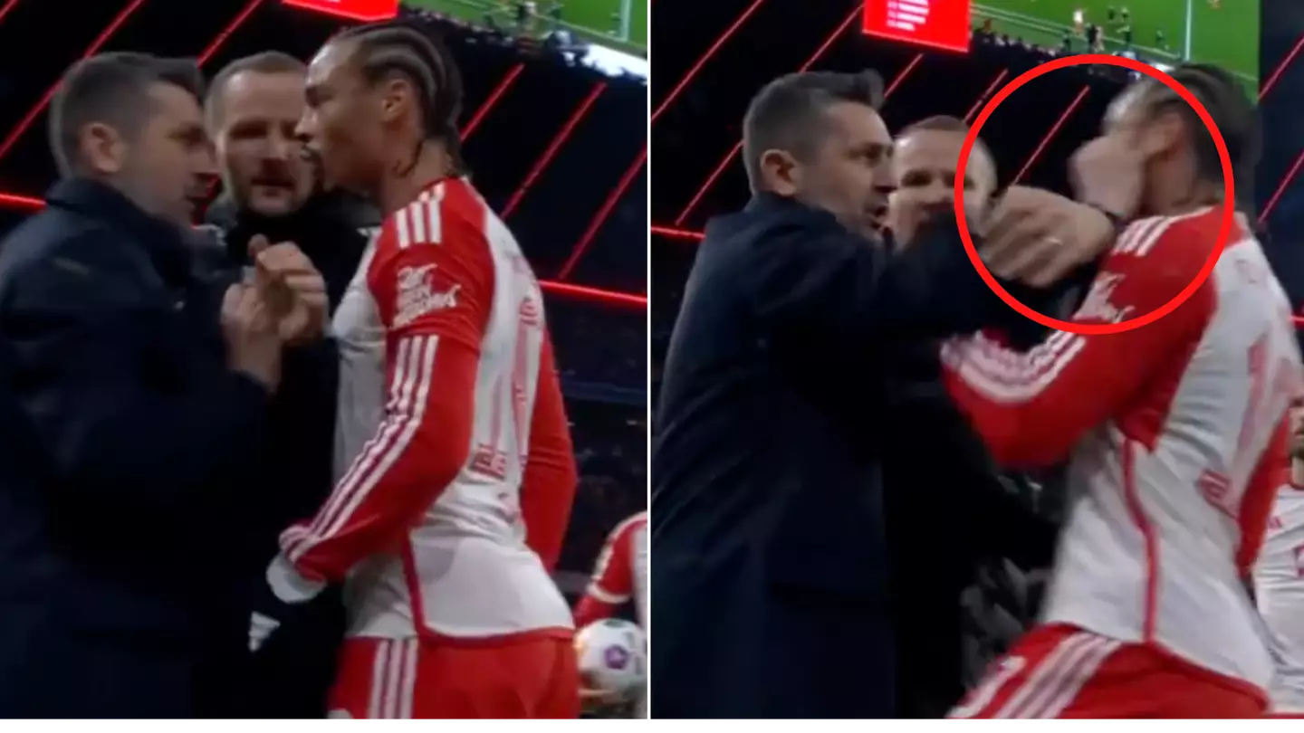 Union Berlin manager is sent off for putting hands on Bayern Munich's Leroy Sane in shocking scenes