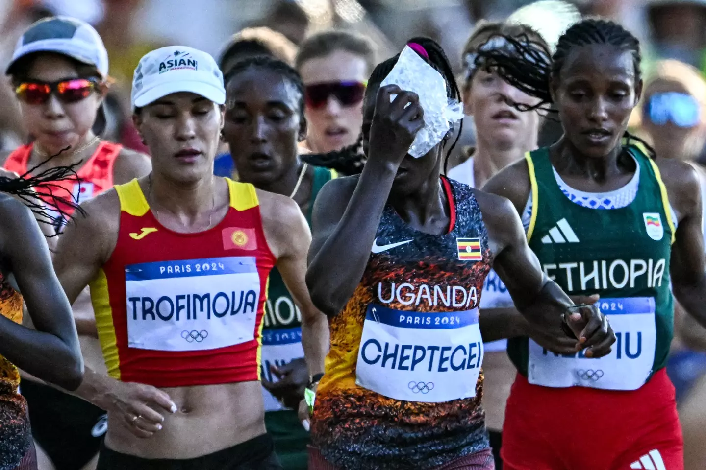 Rebecca Cheptegei ran in the women's marathon at the Paris Olympics. (Image: Getty)
