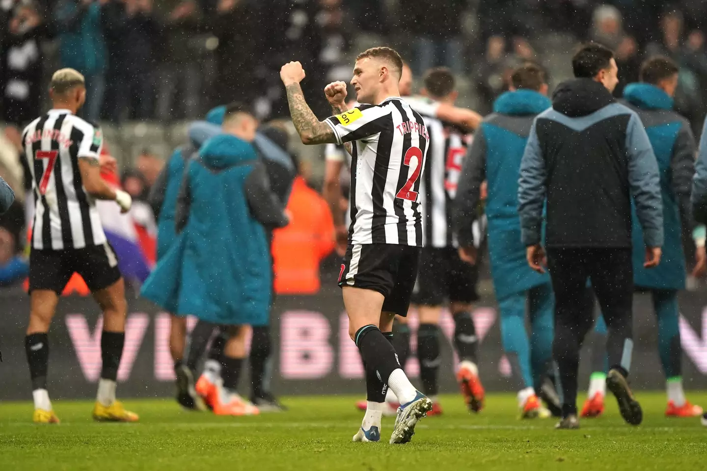 Trippier celebrates making it to the final of the Carabao Cup. Image: Alamy