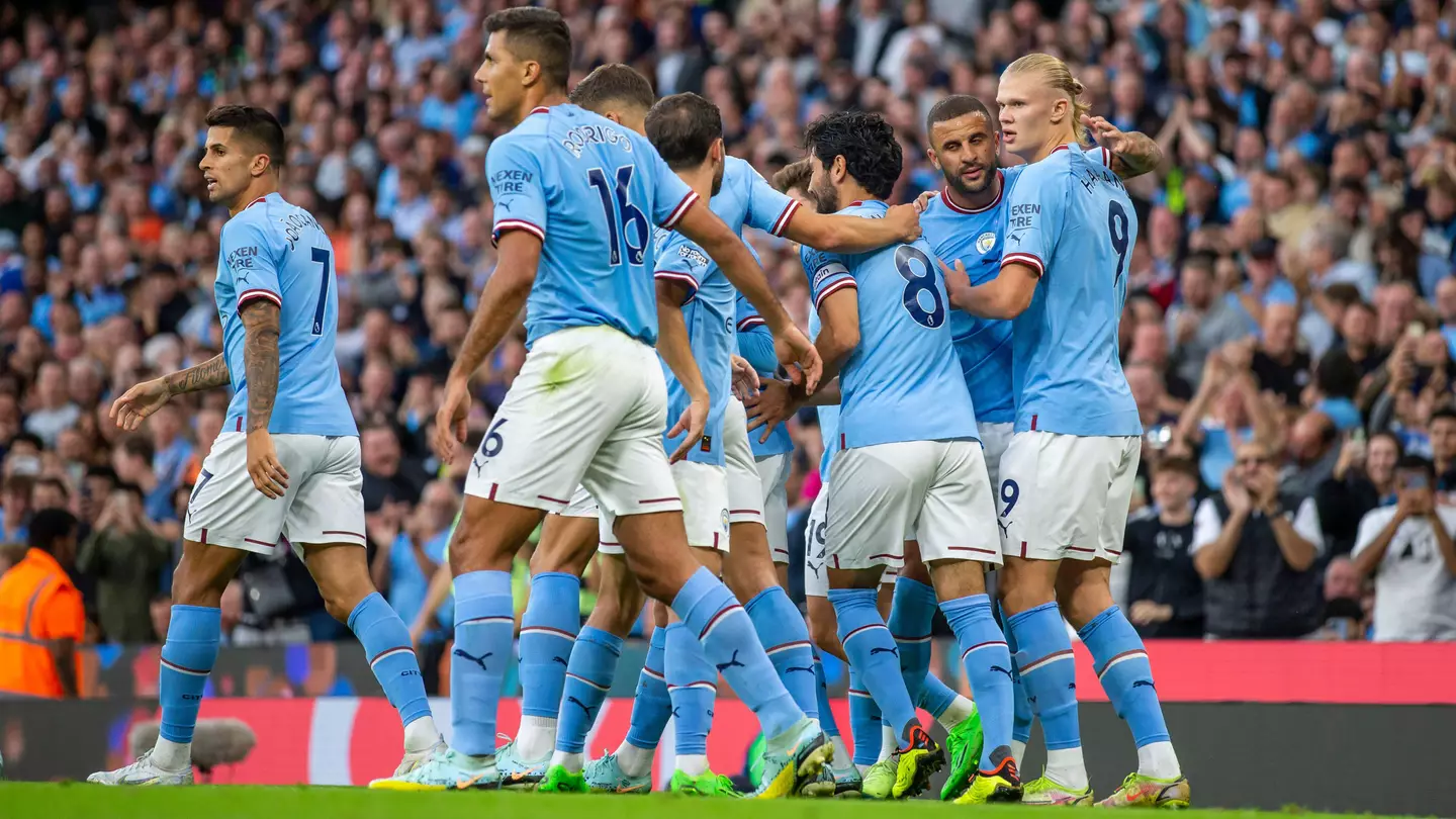 Manchester City celebrate against Nottingham Forest.