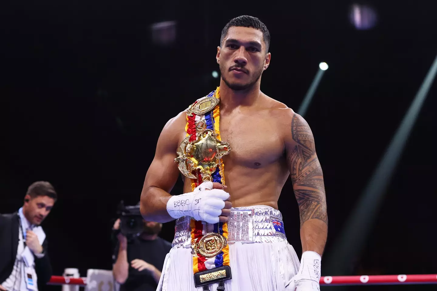 Jai Opetaia celebrates his victory. Image: Getty