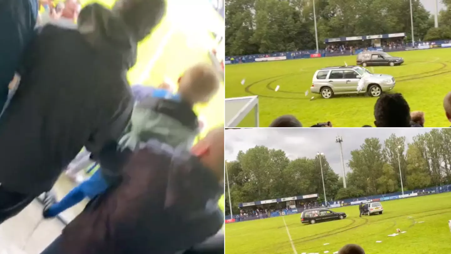 Gateshead FC pre season friendly interrupted by a hearse driving onto the pitch