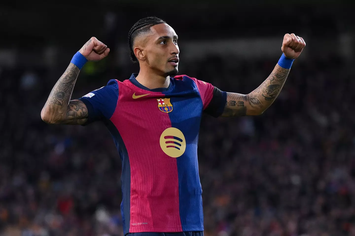 Raphinha celebrates scoring against Benfica. Image: Getty
