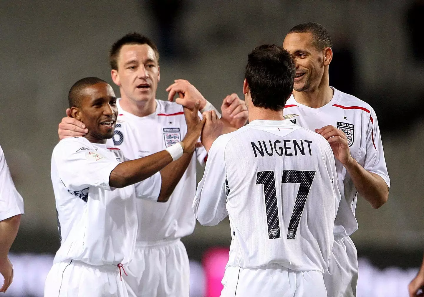 Jermain Defoe initially didn't look fussed with David Nugent stealing his goal in the game. (