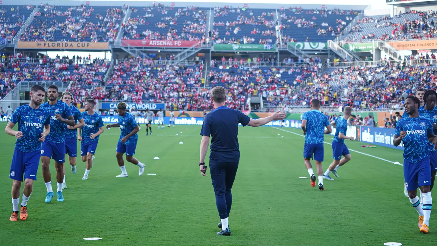 Chelsea players warms up at Camping World Stadium in a Friendly Match. (Alamy)