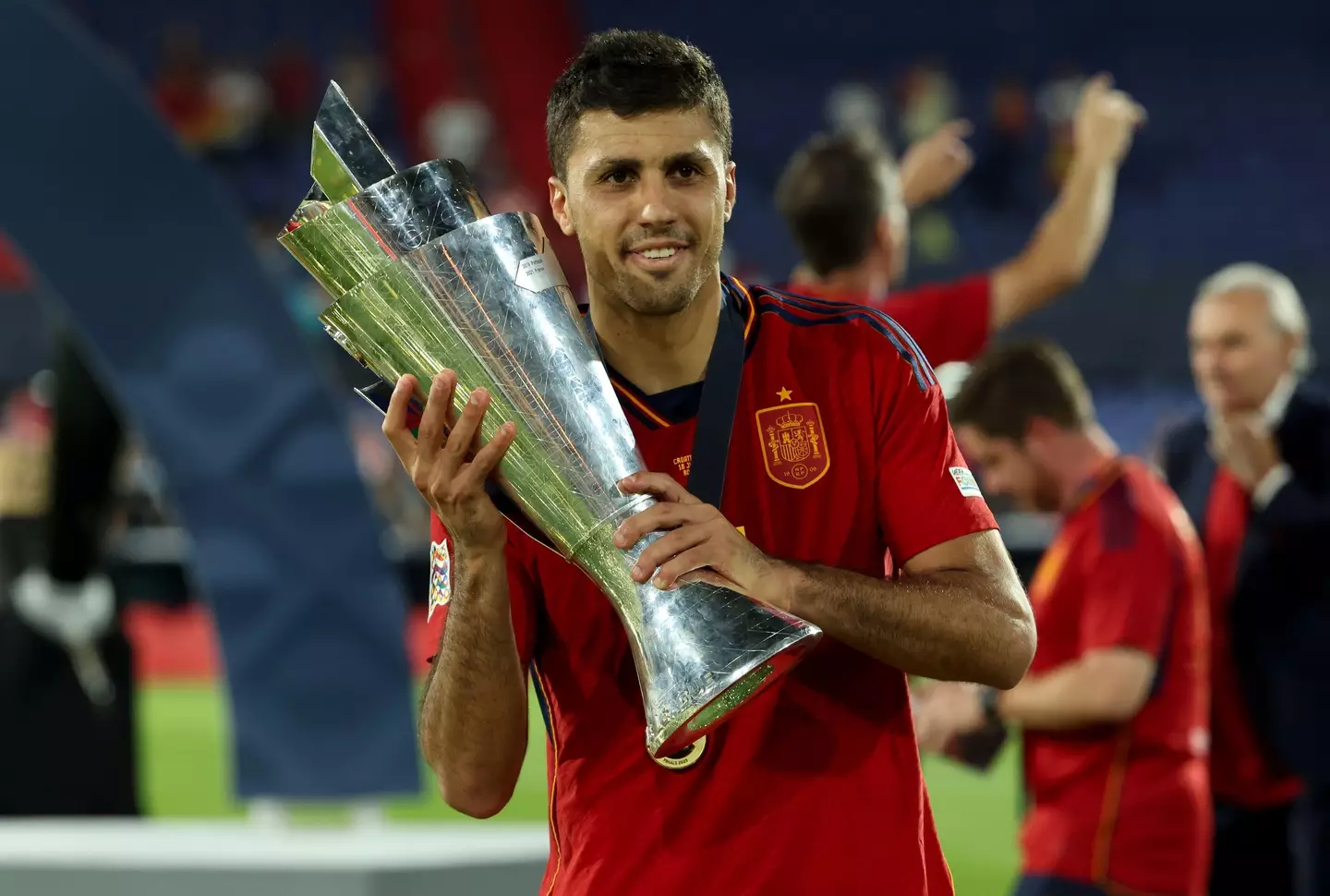 Rodri celebrates with the Nations League trophy. Image: Alamy