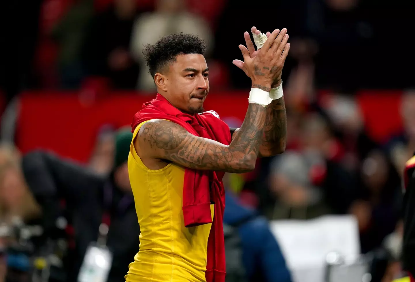 Lingard applauds the fans after leaving the game for Forest. Image: Alamy