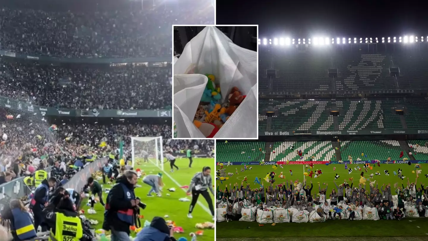 Real Betis fans throw toys onto pitch as donation for children in need over Christmas