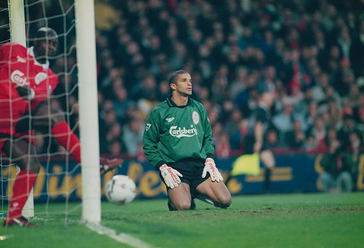 David James in action for Liverpool in 1997 -