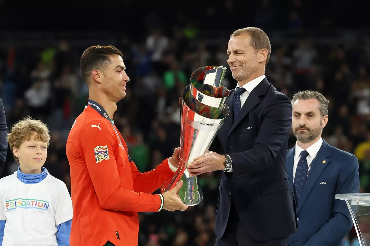 UEFA chief Aleksander Ceferin pictured alongside Cristiano Ronaldo. Image credit: Getty