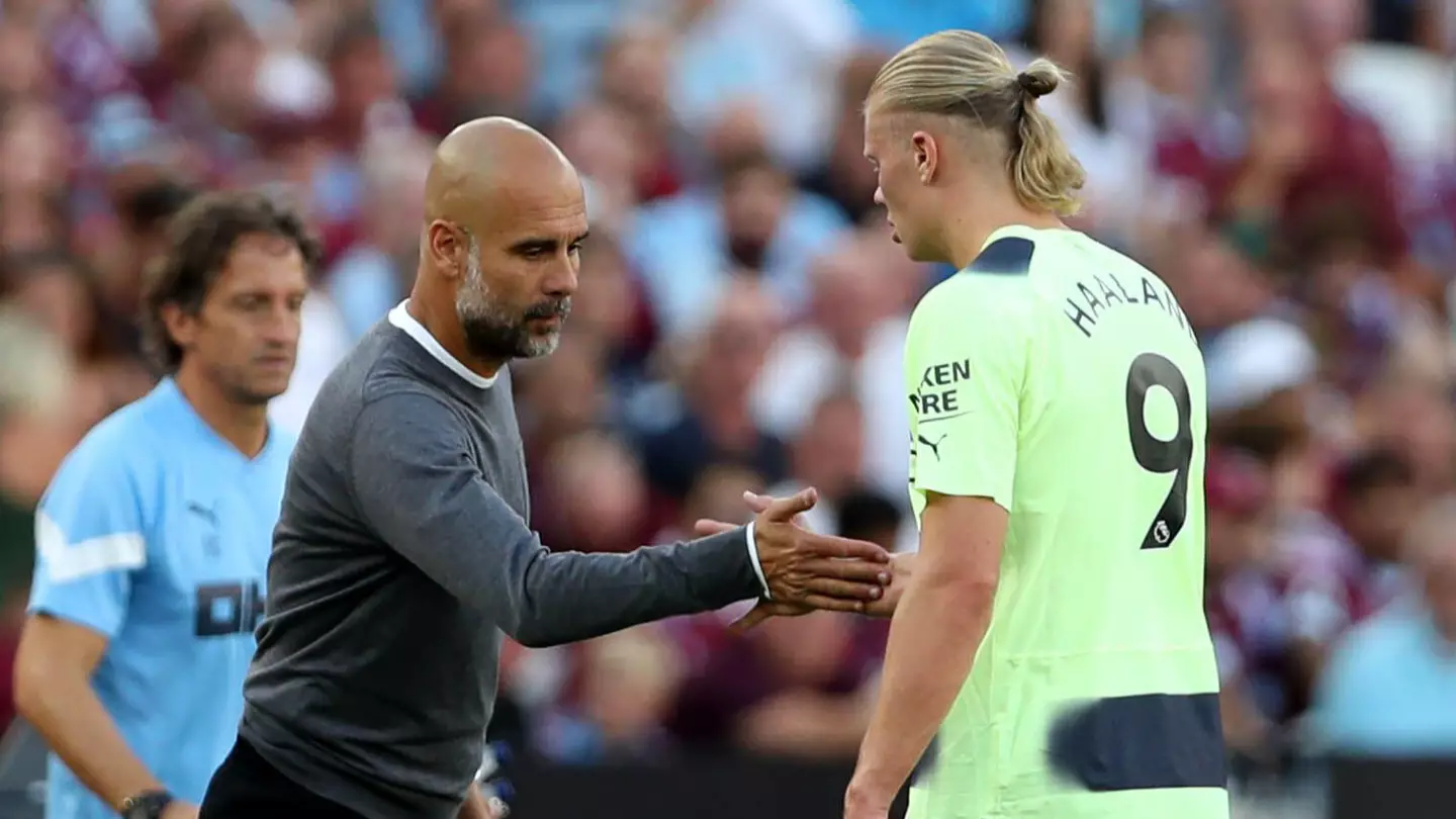 Pep Guardiola with Erling Haaland.