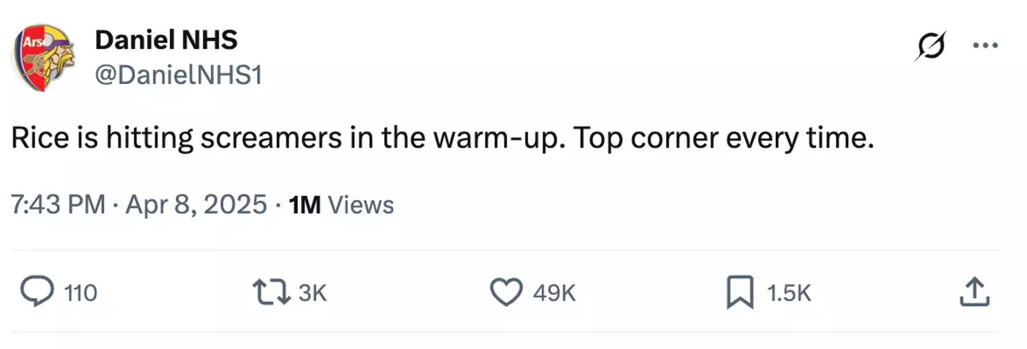 The post about Declan Rice promptly went viral. Image: X/@DanielNHS1