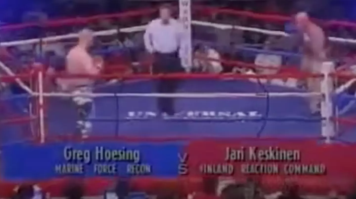 Finnish soldier Jari Keskinen fought U.S. Marine Greg Hoesing in the boxing event. (Image: YouTube)