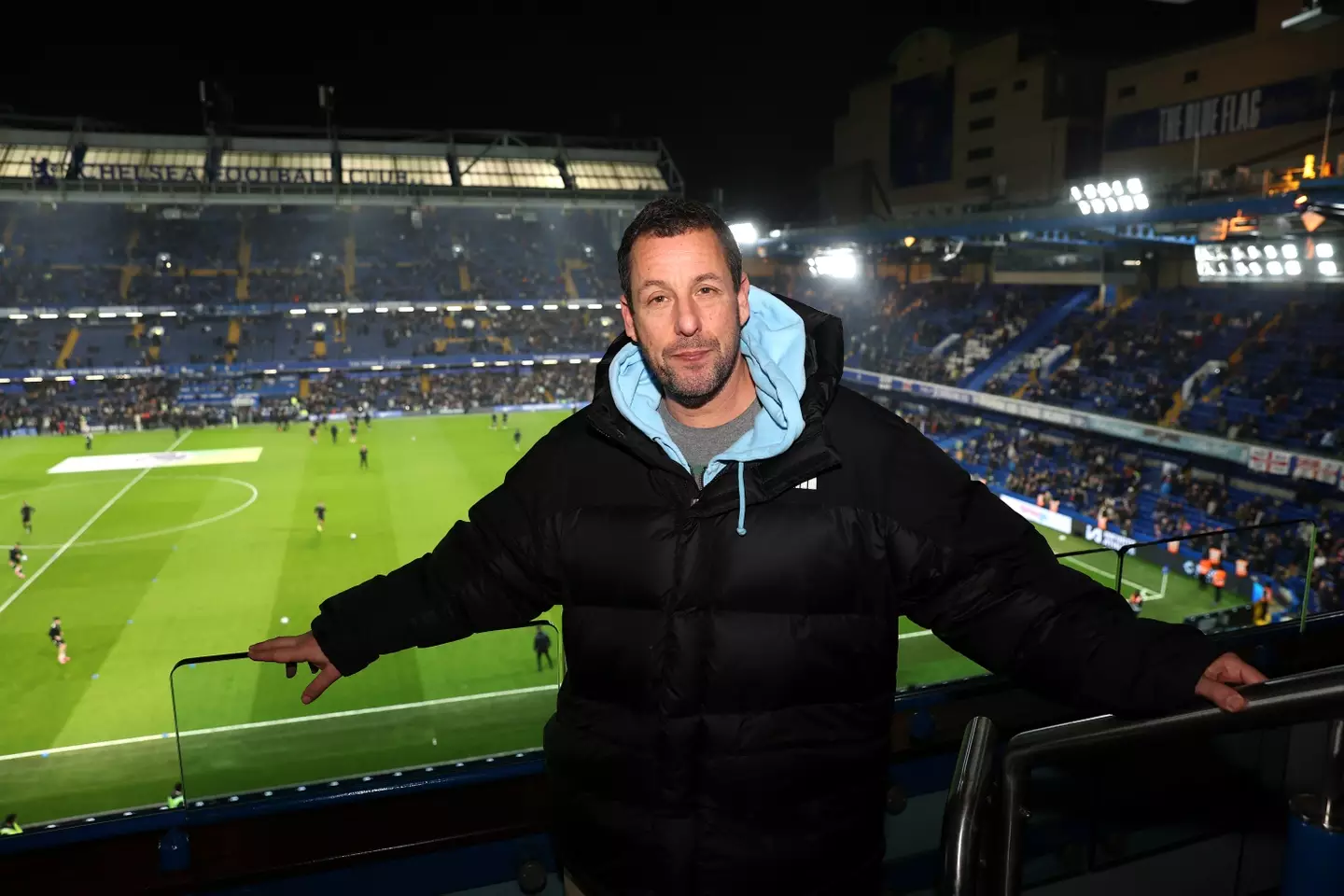 Adam Sandler attends Chelsea v Newcastle United in the Premier League (Image: Getty)