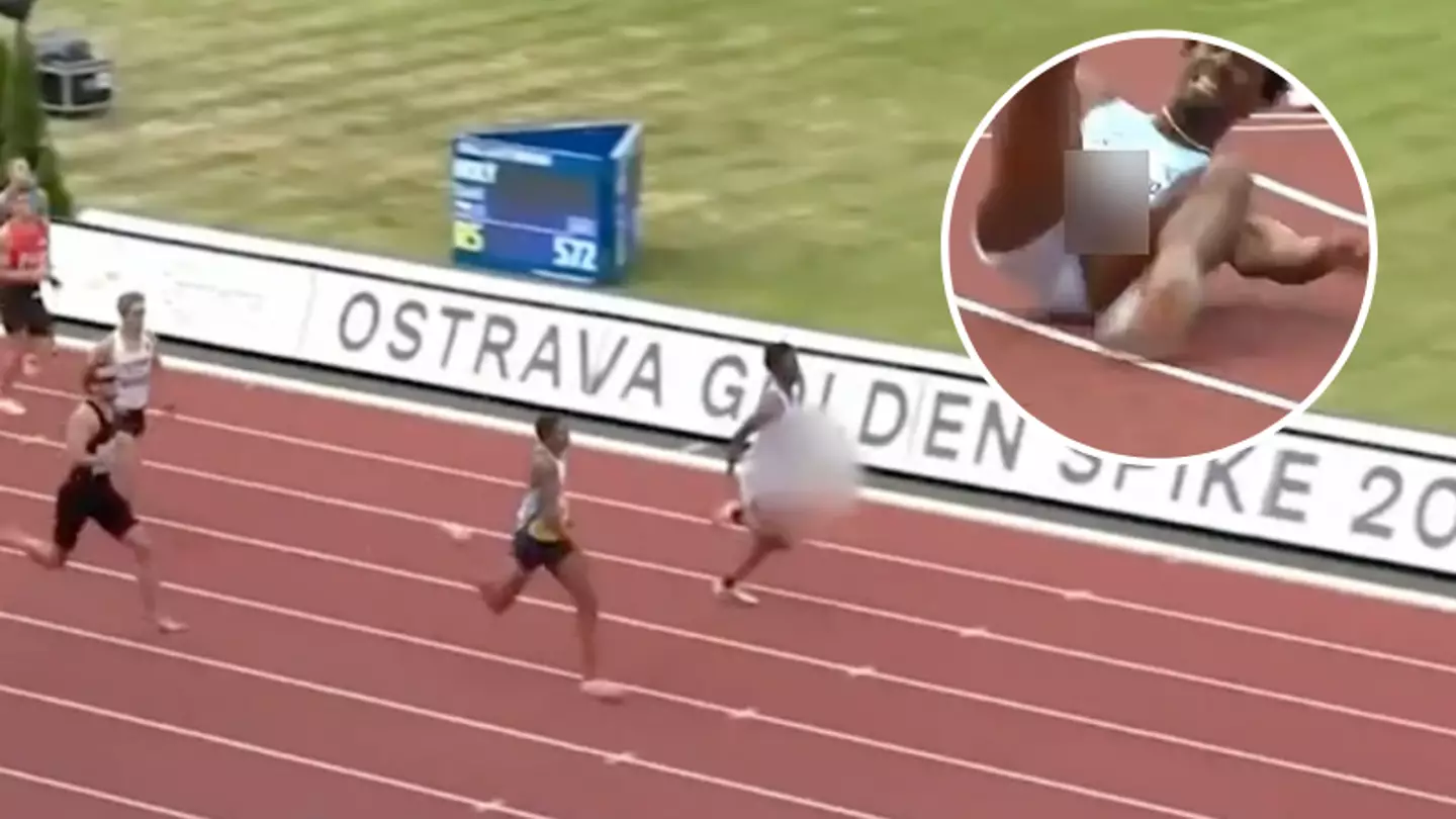 Commentators stunned as US sprinter suffers x-rated wardrobe malfunction mid race but still manages to win