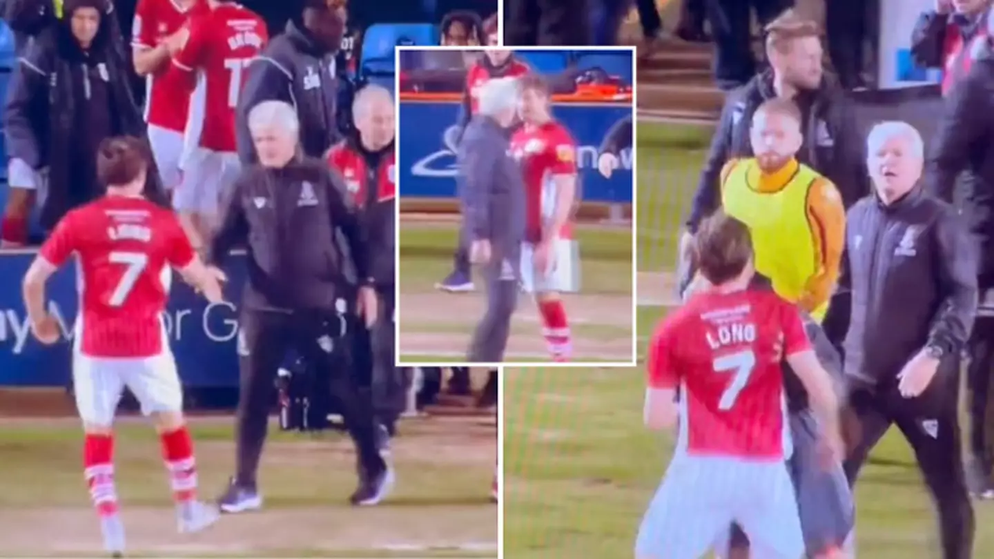 Man United legend Mark Hughes involved in heated clash with opposition player after last-gasp winner