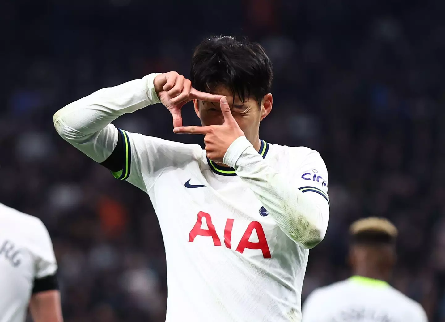 Son celebrates after scoring his second against Eintracht Frankfurt (Image: Alamy)