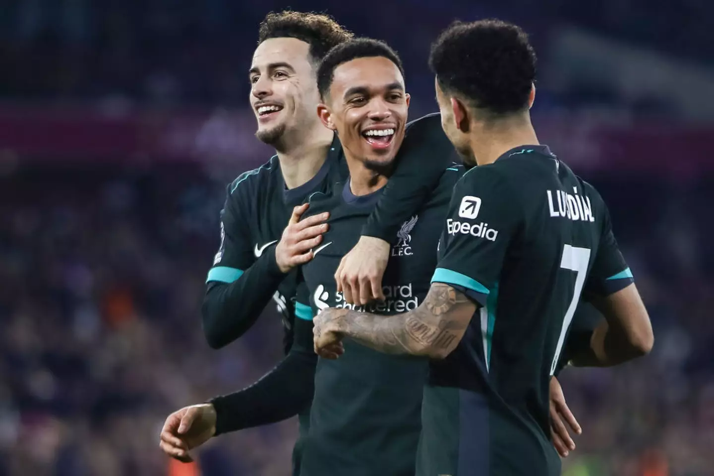 Trent Alexander-Arnold celebrates after scoring for Liverpool in their 5-0 win over West Ham (Image: Getty)