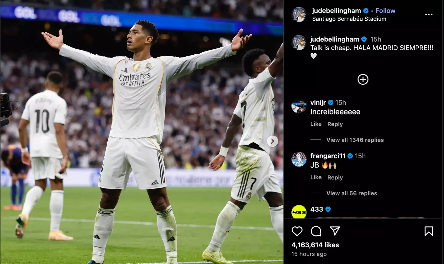 Bellingham took to Instagram after El Clasico (Image: Instagram/@judebellingham)