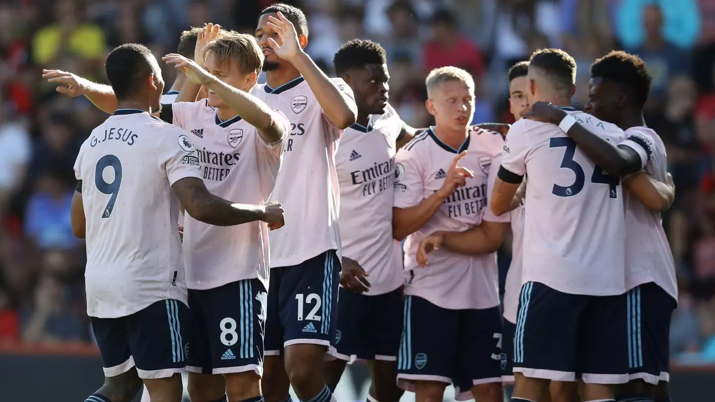 Arsenal celebrate against Bournemouth.