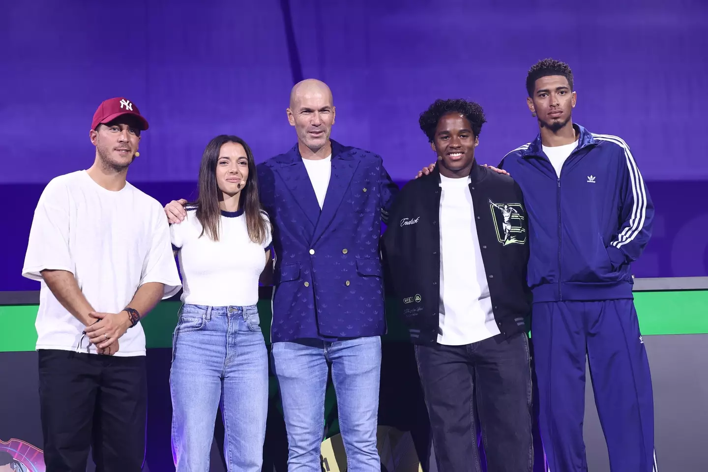 Eden Hazard, Aitana Bonmati, Zinedine Zidane, Endrick Felipe and Jude Bellingham at the FC25 game release. Image credit: Getty