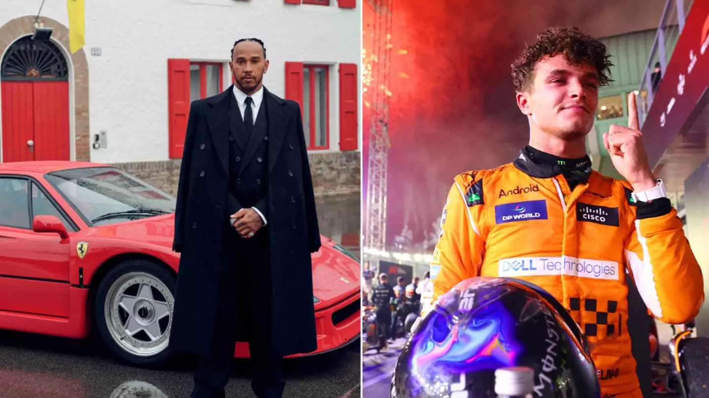 Lando Norris sends one-word message to Lewis Hamilton after F1 fans spot 'hidden detail' in his first Ferrari photo