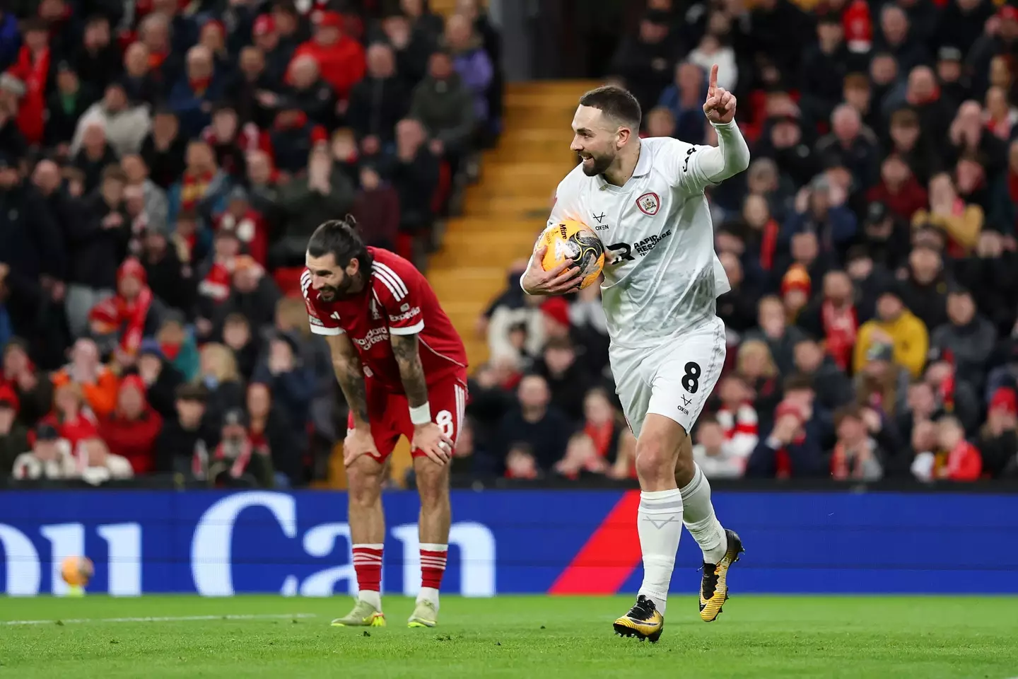 Szoboszlai's backheel gifted Barnsley a goal at Anfield. Image: Getty