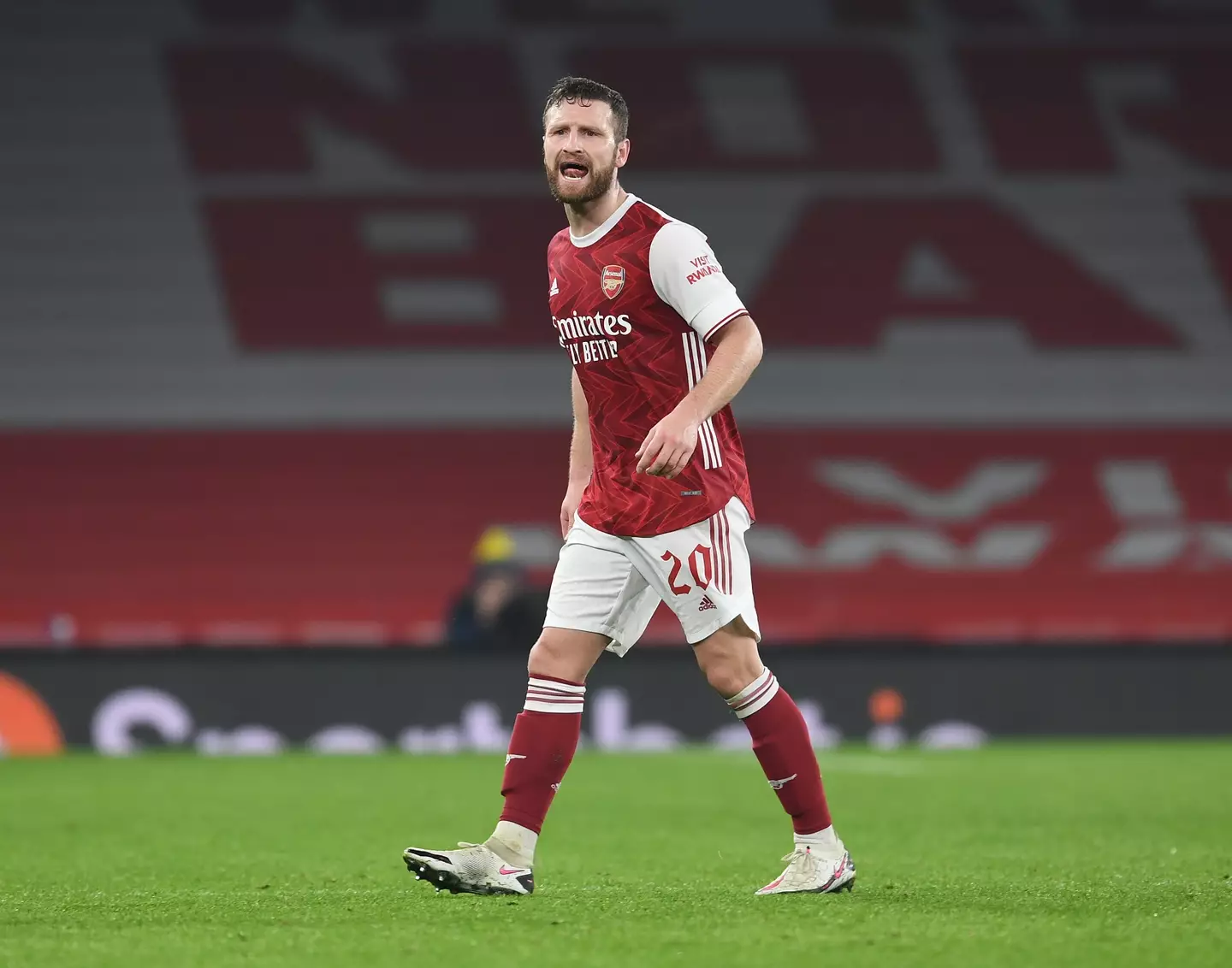 Shkodran Mustafi in action for Arsenal. Image: Getty