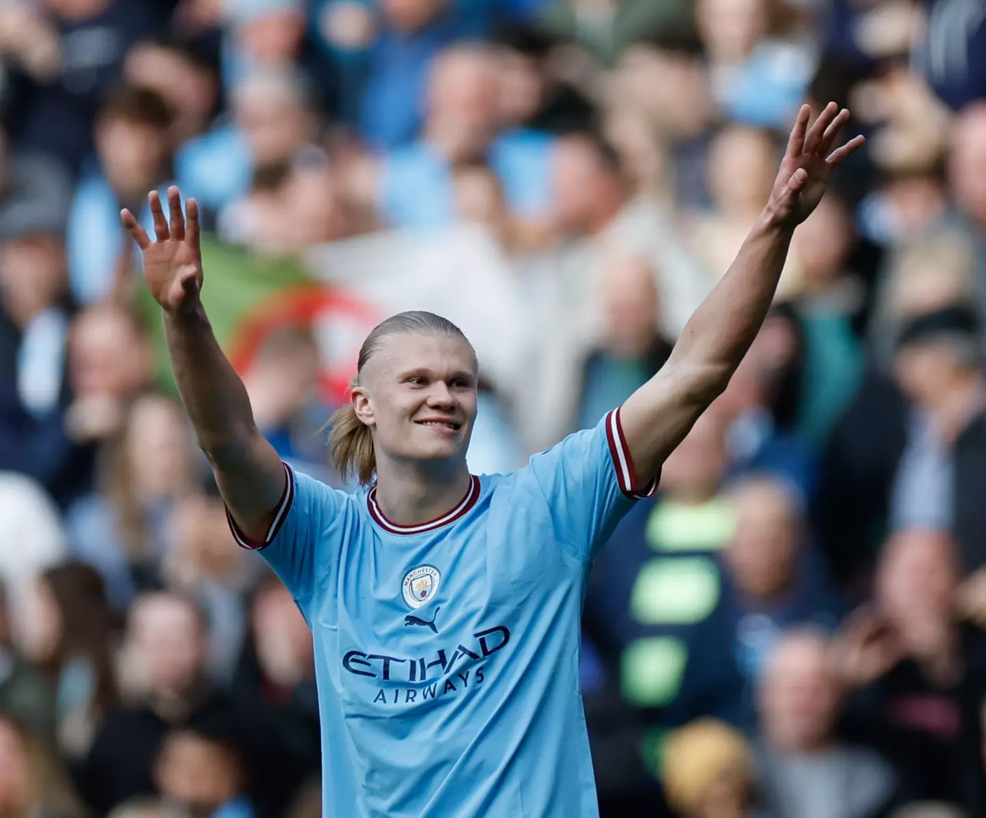 Erling Haaland celebrating a goal for Manchester City