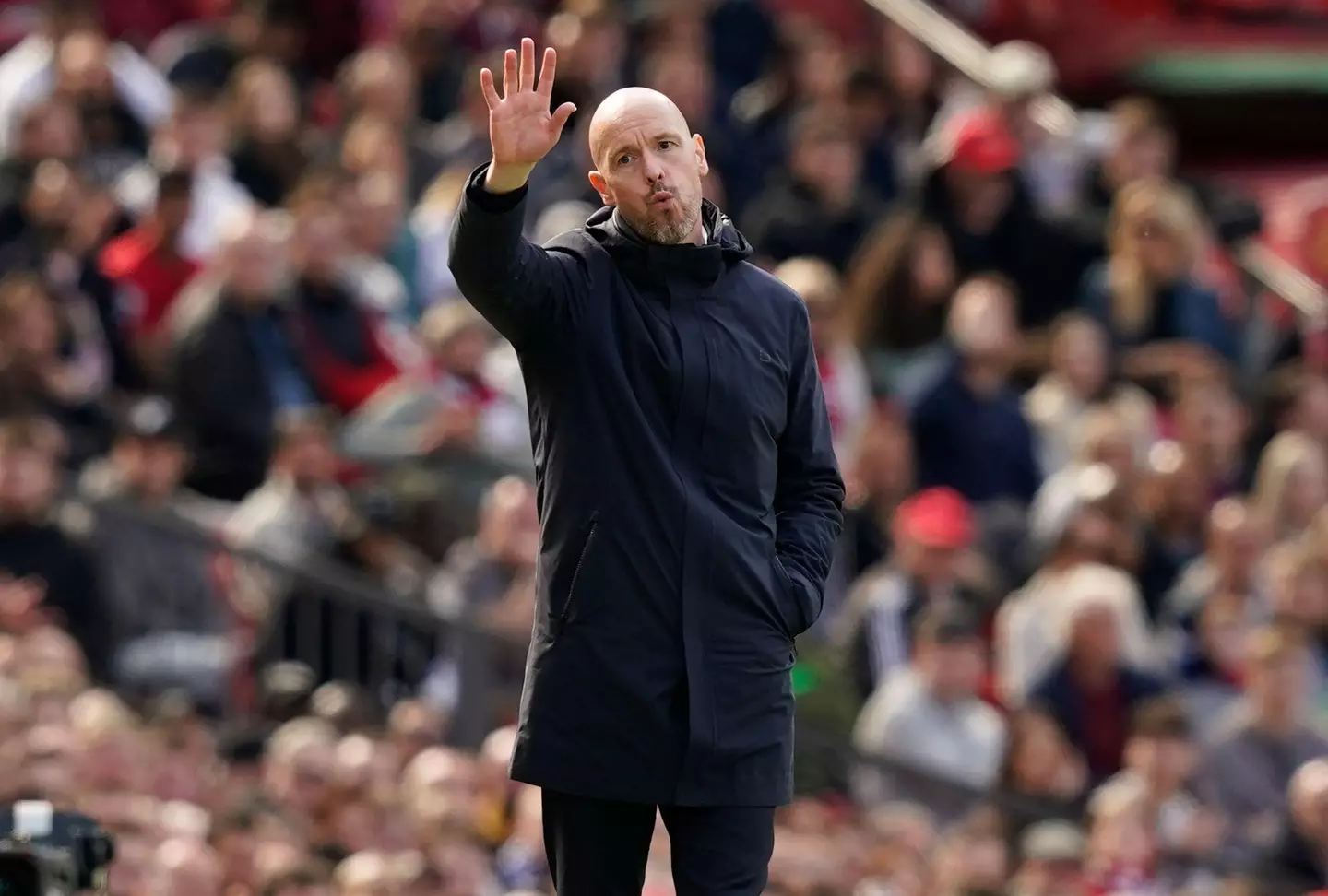 Ten Hag arrived late for the second half. Image: Alamy