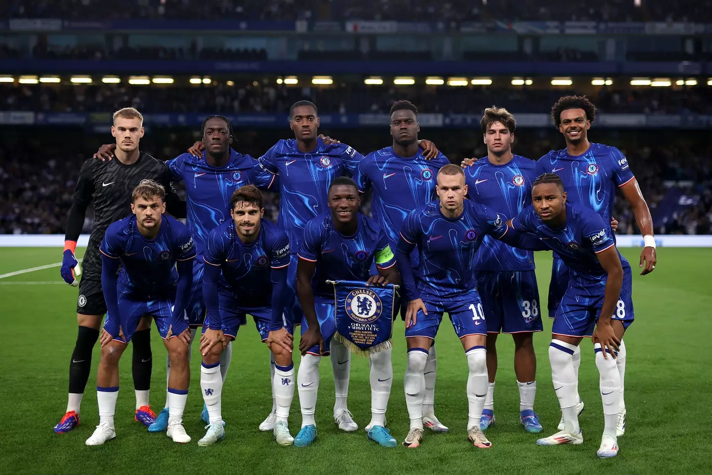 Chelsea line up for a Europa Conference League tie. Image: Getty