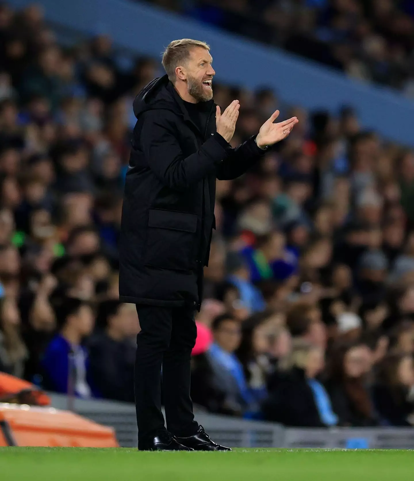 Graham Potter on the sidelines during the Carabao Cup Third Round match Manchester City vs Chelsea. (Alamy)