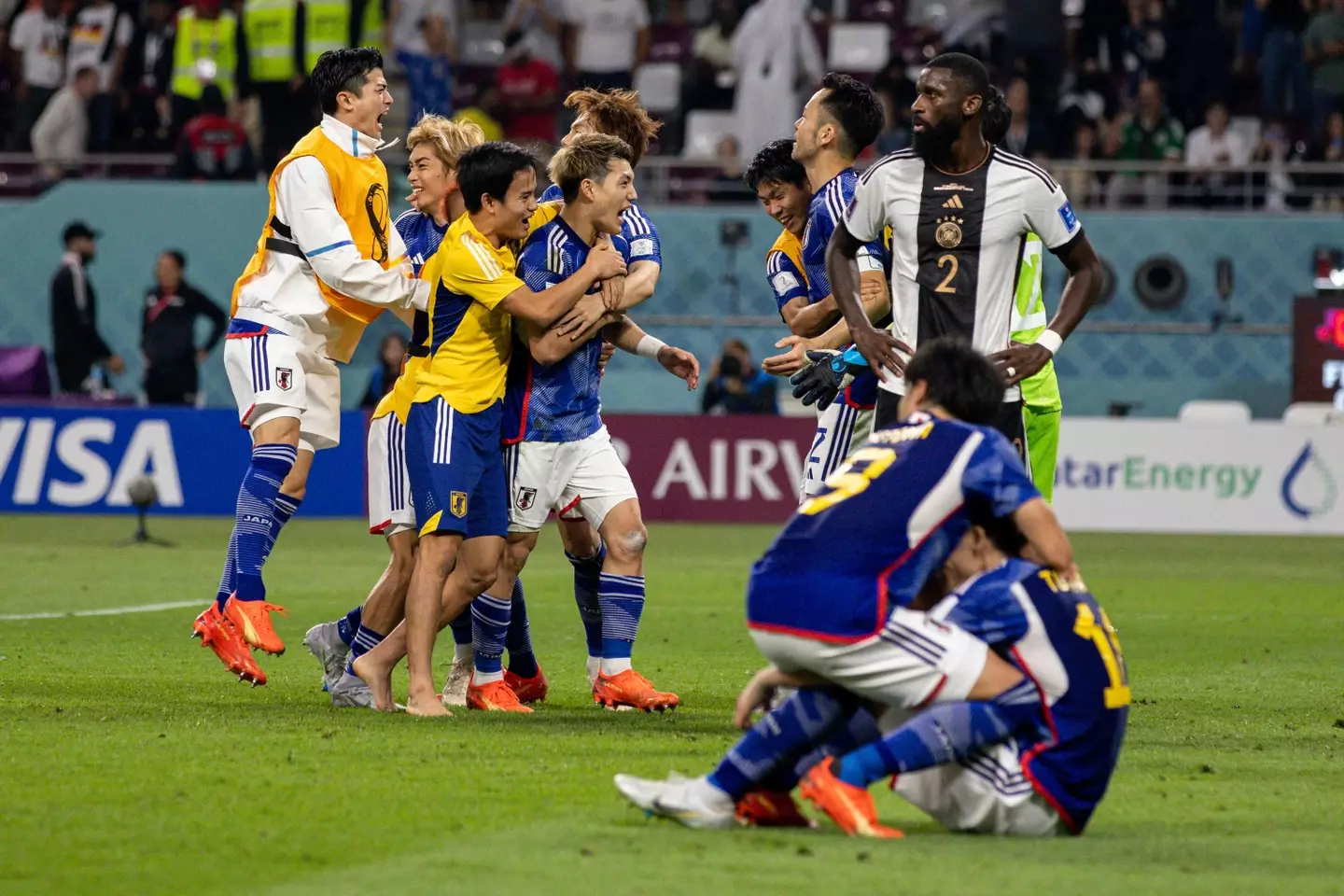 Japan players celebrate at full time. Image: Alamy