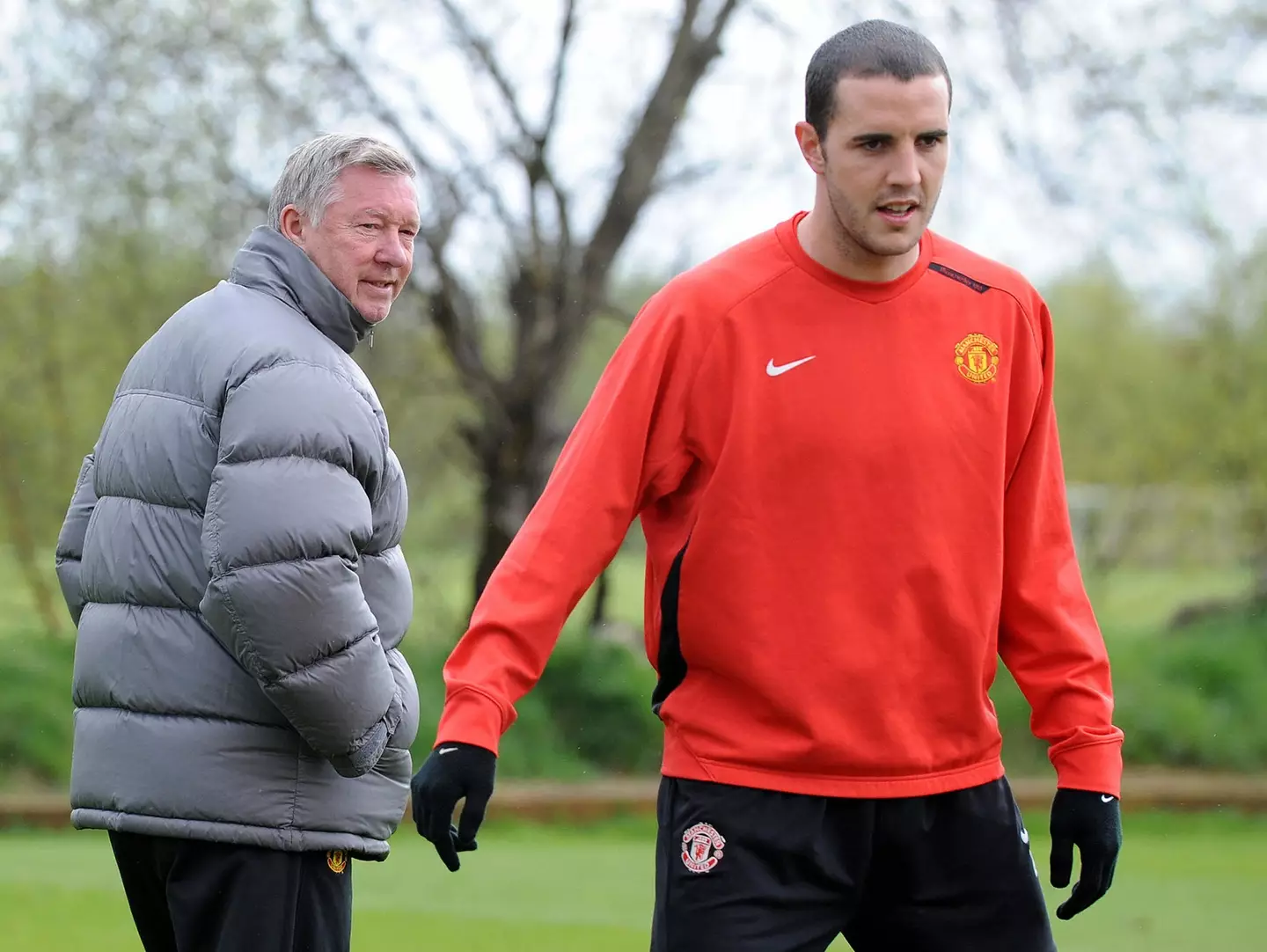 John O'Shea with Sir Alex Ferguson in training- Getty