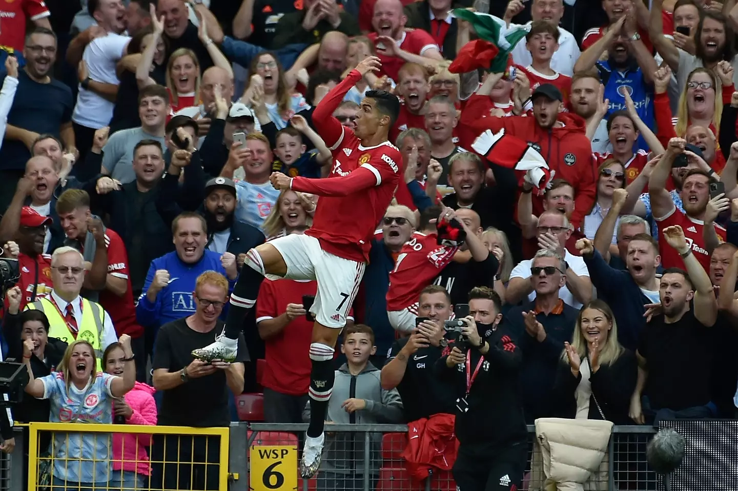 Fans celebrate with Ronaldo after his second of the day. Image: PA Images